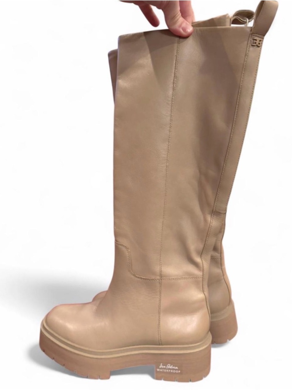 Sam Edelman Larina Tall Waterproof Leather Boots 7 Tan Platform Lug Sole NWOB - Picture 3 of 7